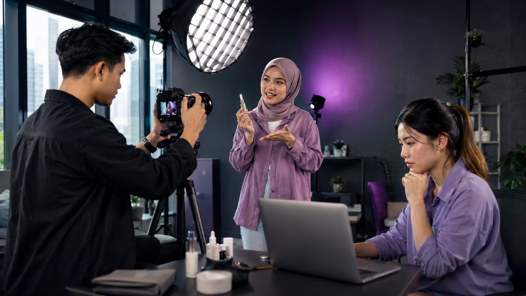 ASEAN creator team producing social media content in a studio